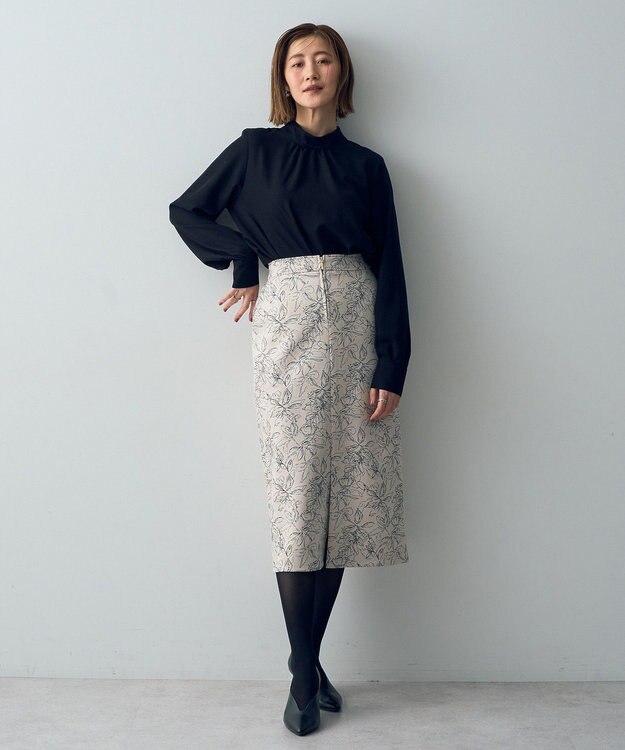 YECCA VECCA フラワー柄フェイクスエードスカート Charcoal Gray