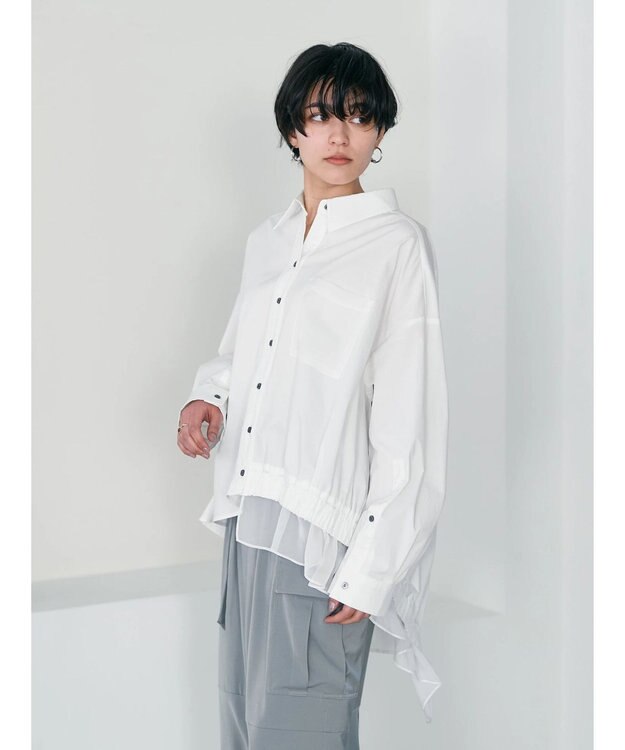 YECCA VECCA シアーMIXアシメシャツ Off White
