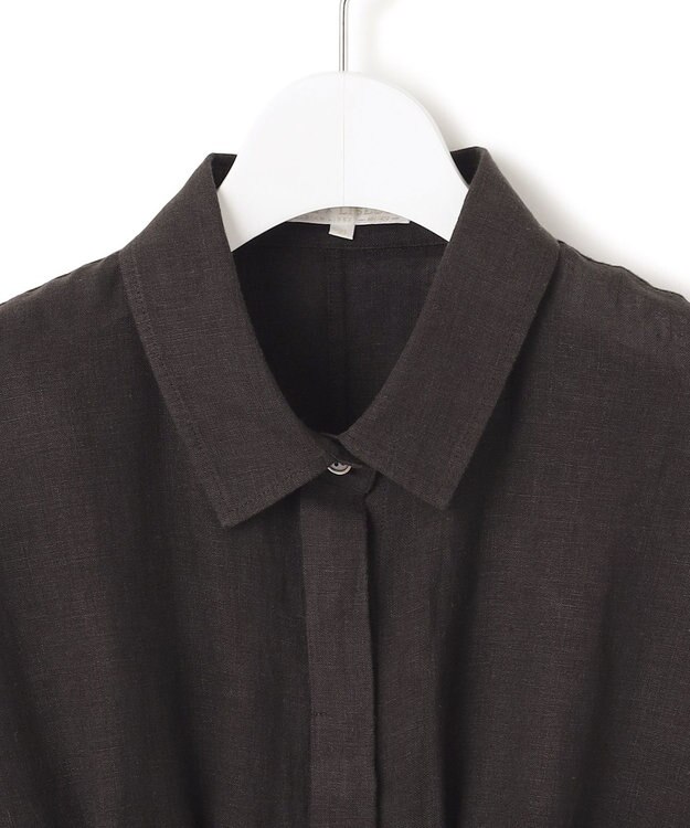 23区 S 【洗える】LIBECOリネン タック デザイン シャツ ダークブラウン系