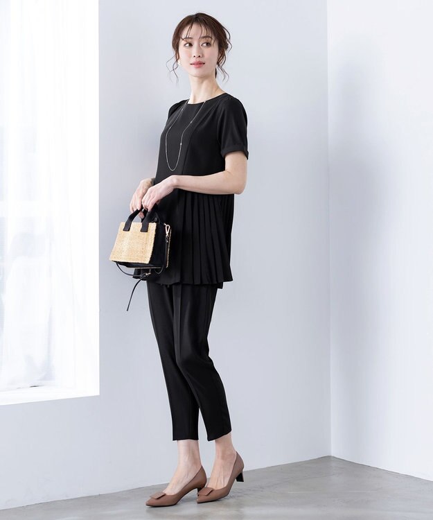 Tiaclasse 【洗える】ドロストテーパードパンツ ブラック