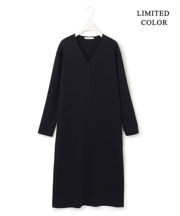 ICB 【洗える】 シンセティックフルニードル Vネックワンピース ブラック系［WEB限定］