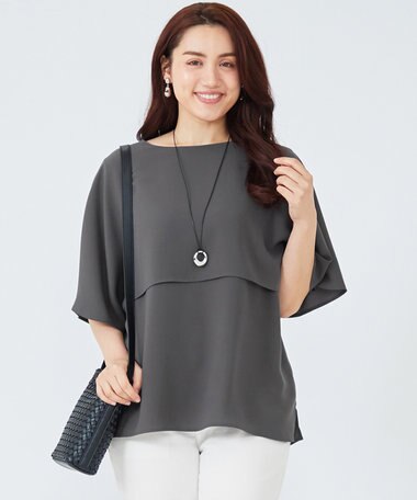 23区 L 【洗える】ストレッチジョーゼット レイヤー カットソー