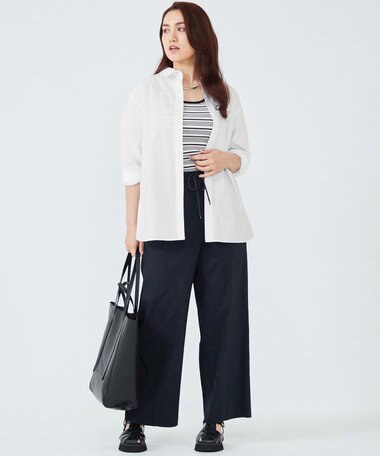 23区 L 【洗える】リネンレーヨンストレッチ ドロスト パンツ