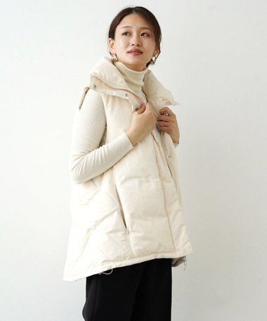 KWD 【日本製/高品質ダウン】STAND COLLAR DOWN VEST グリーンダウン スタンドカラーダウンベスト