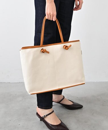 Hekhèr Le Style de Vie 【日本製 / A4サイズ対応/2WAY】コットンキャンバス×シュリンクレザー ノットトートバッグ large