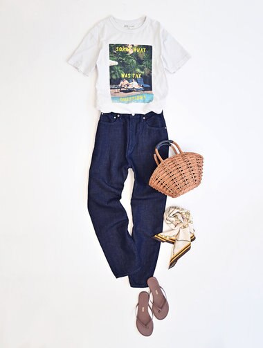 caqu FS linen ankle tapered アンクル丈 テーパードボーイフィットリネンデニム