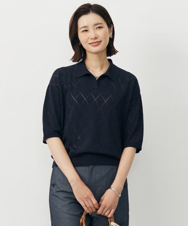 J.PRESS LADIES L 【洗える・抗菌防臭】COTTON POLYESTER ポロ ニット