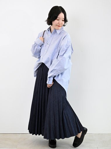 Ripo trenta anni 【大人気定番/特許技術】LONG PLEATS DENIM SKIRT プリーツ デニムスカート