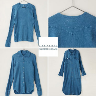 インディゴ×ちりめんの風合いをまとうクレプリのトップス