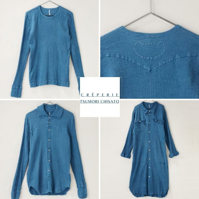 インディゴ×ちりめんの風合いをまとうクレプリのトップス