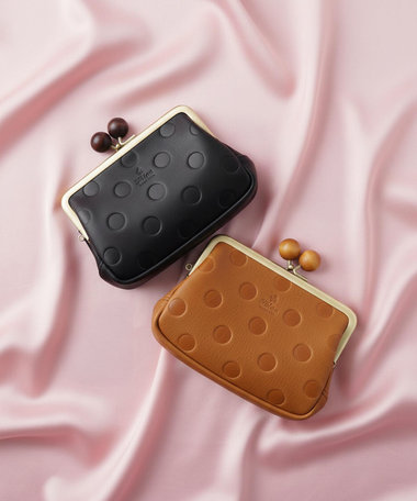 FOLNA RD ドット型押し ウッドボールがま口財布 マルチポーチ