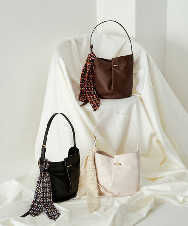  ツイードスカーフ付きレザー2WAYショルダーバッグ(CE-1632)