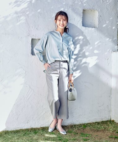  【洗える】TRシャークスキン ワイドパンツ