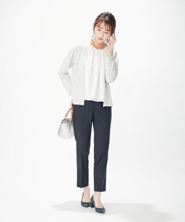  【洗える】TRシャークスキン テーパードパンツ