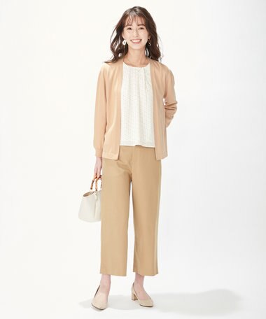  【洗える】TRシャークスキン ワイドパンツ