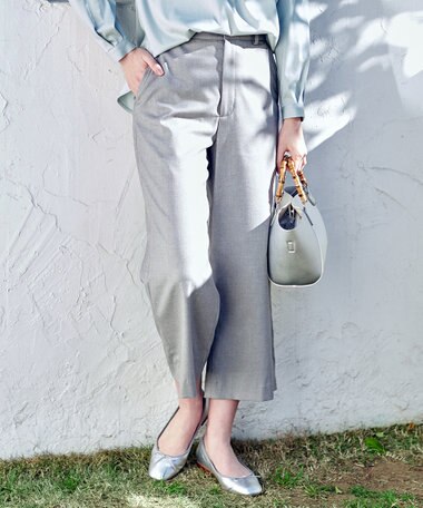  【洗える】TRシャークスキン ワイドパンツ