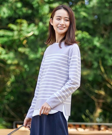  【洗える】KATE パネルボーダー ボートネック ニット