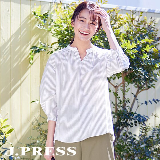 シャツのような極上素材！ストライプジャージーカットソー