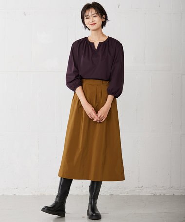  【WEB限定カラーあり・洗える・イージーケア】 アーネストストライプ スリットネック カットソー