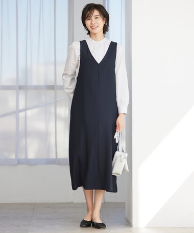  【洗える・イージーケア・UVカット・接触冷感】 ストレッチバックサテンジョーゼット ジャンパースカート
