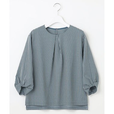  【WEB限定】 ピンストライプジャージー ボリュームスリーブ カットソー