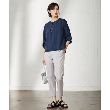  【洗える】シャークスキン テーパード パンツ