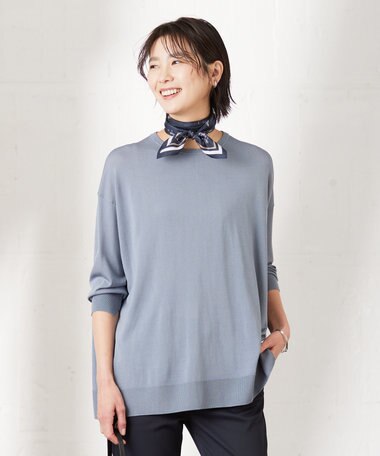  【洗える】 シルキーレーヨンストレッチ オーバーサイズ ニット