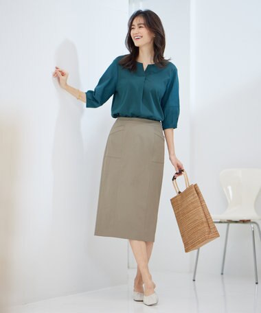  【WEB限定カラーあり・接触冷感・UVケア】 スムースジャージー キーネック カットソー