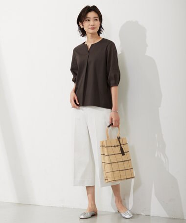  【WEB限定カラーあり・接触冷感・UVケア】 スムースジャージー キーネック カットソー