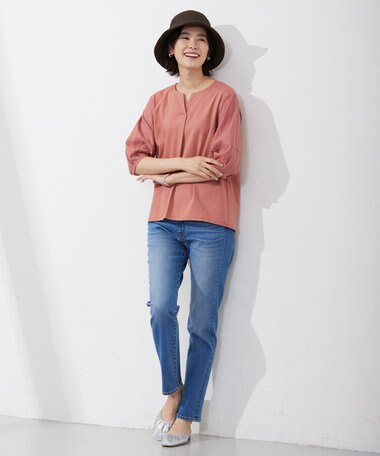  【WEB限定カラーあり・接触冷感・UVケア】 スムースジャージー キーネック カットソー