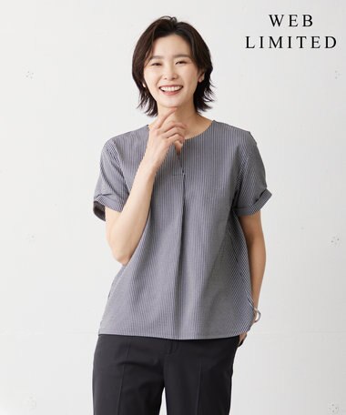  【WEB限定カラーあり・抗菌消臭・吸水速乾】サッカージャージー キーネック カットソー