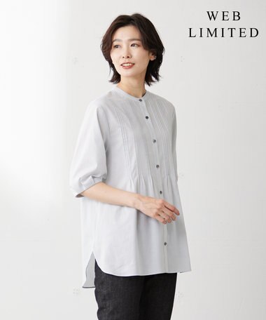  【WEB限定・洗える】ラミーポプリン ピンタック ブラウス