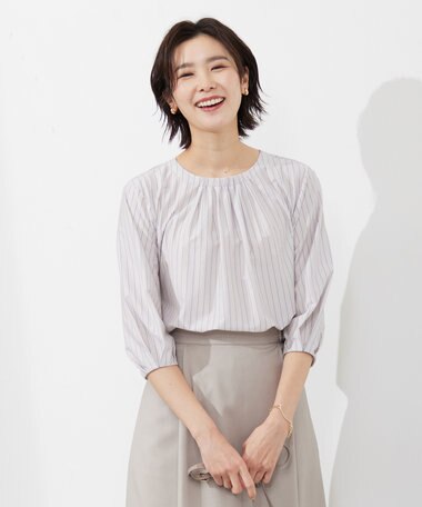  【イージーケア】 STRIPE JERSEY ボリュームスリーブ カットソー