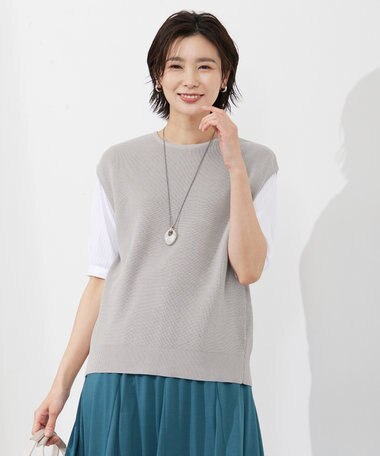  【洗える】コットンアセテート畦 ニットベスト