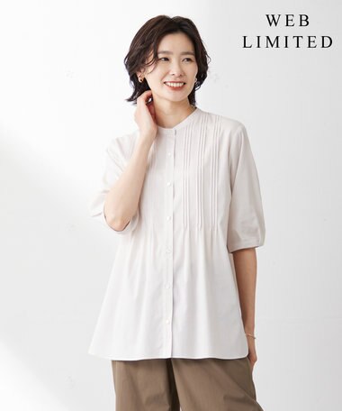  【WEB限定・洗える】ラミーポプリン ピンタック ブラウス