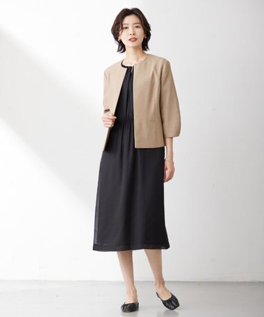  【洗える】FLAXASAオックス ノーカラー ジャケット