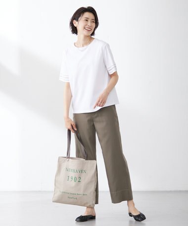  【洗える】ツイルライトストレッチ セミワイド パンツ