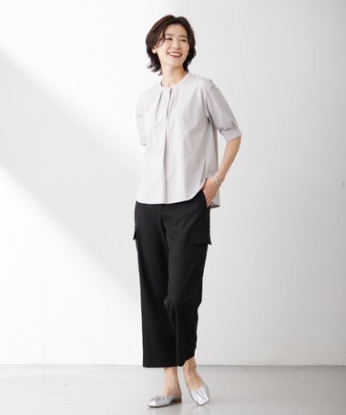  【洗える】ツイルライトストレッチ テーパード カーゴ パンツ