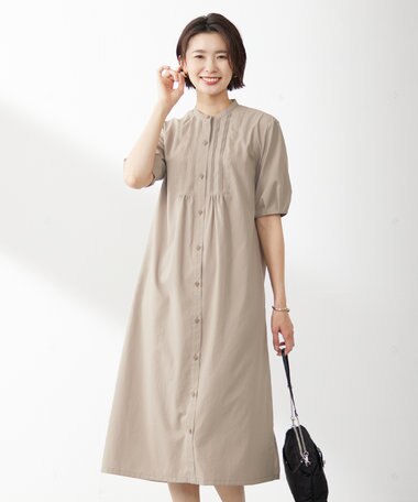  【洗える・イージーケア】ソフトタイプライター バンドカラー ワンピース