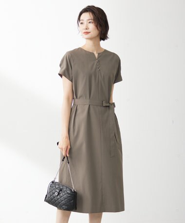  【洗える・イージーケア】ソフトタイプライター フレンチスリーブ ワンピース