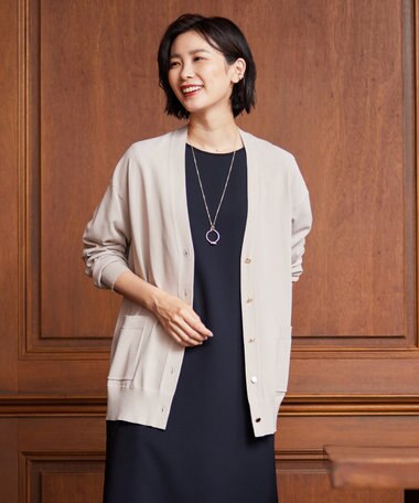  【洗える】レーヨンエリートストレッチ Vネック カーディガン