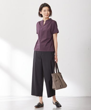  【洗える】ハイテンションT/Rライトカルゼ セミワイド パンツ