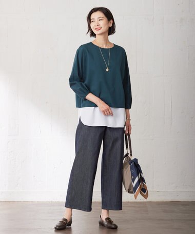  【洗える】T/C DENIM セミワイド パンツ