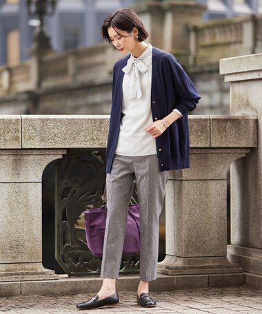  【洗える】ヌーディスバックサテン ボウタイ ブラウス