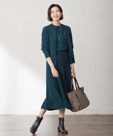  【洗える】レーヨンエリートストレッチ クルーネック カーディガン