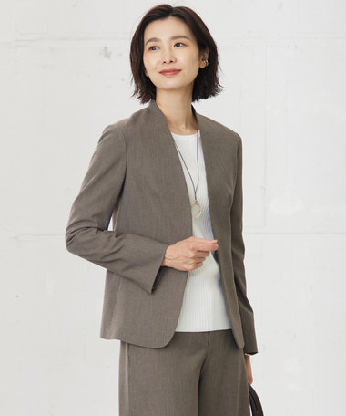  T/Rアルガンシルク ノーカラー ジャケット