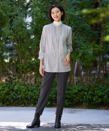  【WEB限定カラーあり・洗える】T/Rアルガンシルク テーパード パンツ