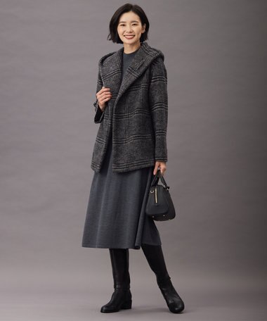  【キルトピン付き】ECOLANAスライバーチェック フーデットアウター