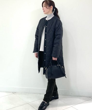  【洗える】高密度タフタ キルティング ロング コート