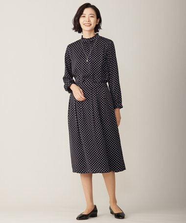  【洗える】ピーチサテン 幾何プリント ブラウス